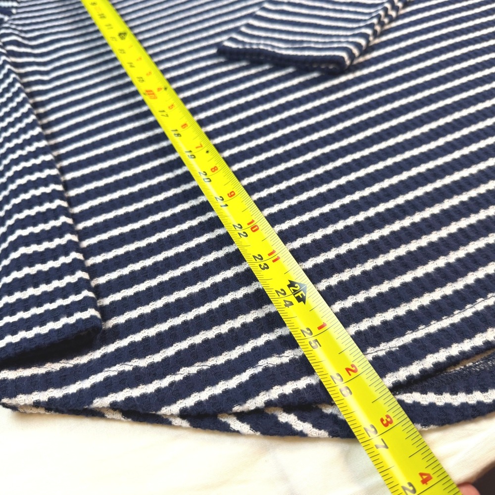 Loft Waffle Knit Top Womens L Navy Blue White Striped Long Sleeve Casual NWT - Picture 4 of 9